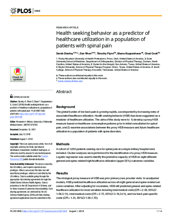 (PDF) Health seeking behavior as a predictor of healthcare utilization ...