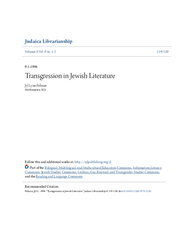 (PDF) Transgression in Jewish Literature