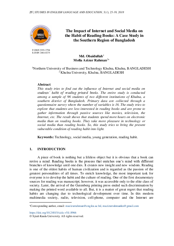 (PDF) The impact of internet and social media on the habit of reading ...