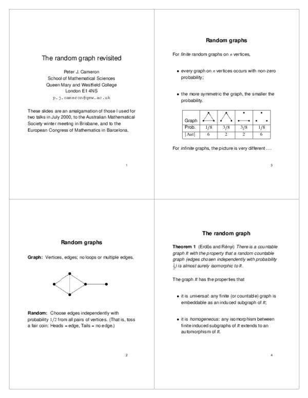 (PDF) The Random Graph Revisited