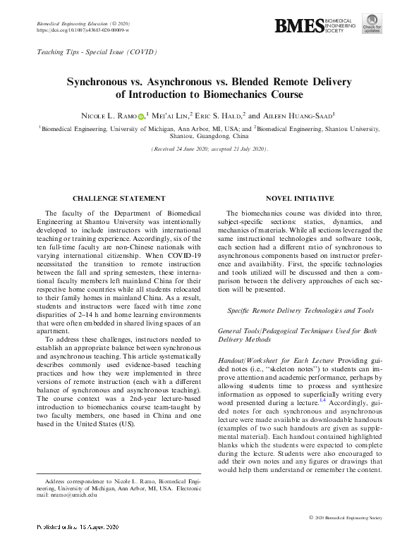 (PDF) Synchronous vs. Asynchronous vs. Blended Remote Delivery of ...