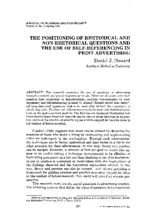 (PDF) The positioning of rhetorical and non-rhetorical questions and ...