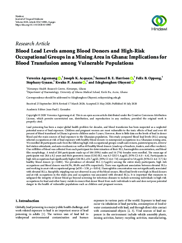 (PDF) Blood Lead Levels among Blood Donors and High-Risk Occupational ...