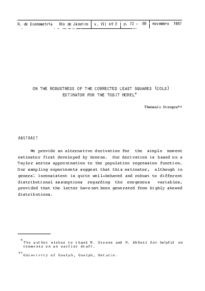 (PDF) On the robustness of the corrected least squares (cols) estimator ...