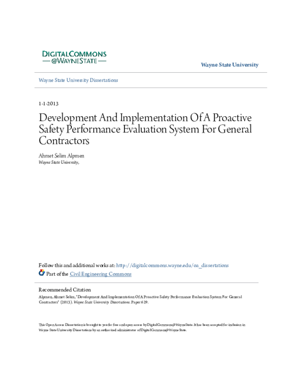 (PDF) Development And Implementation Of A Proactive Safety Performance ...