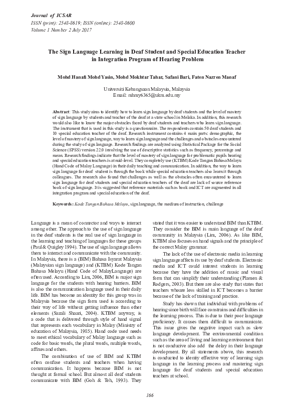(PDF) The Sign Language Learning in Deaf Student and Special Education ...