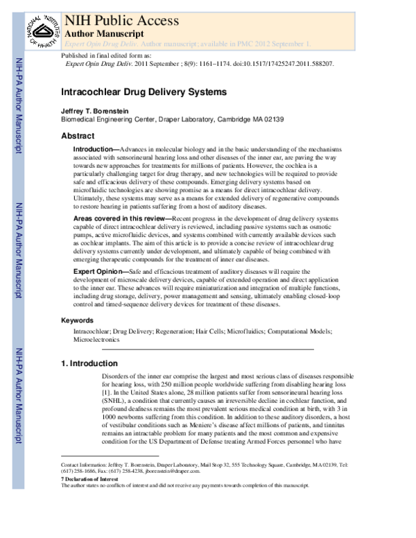 (PDF) Intracochlear drug delivery systems