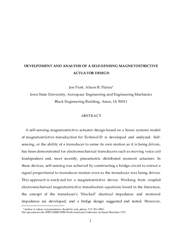 (PDF) Develpoment And Analysis Of A Self-Sensing Magnetostrictive ...
