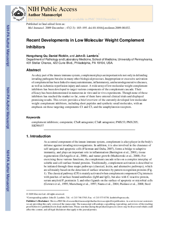 Recent developments in low molecular weight complement inhibitors
