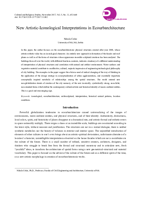 (PDF) New Artistic-Iconological Interpretations in Ecourbarchitecture