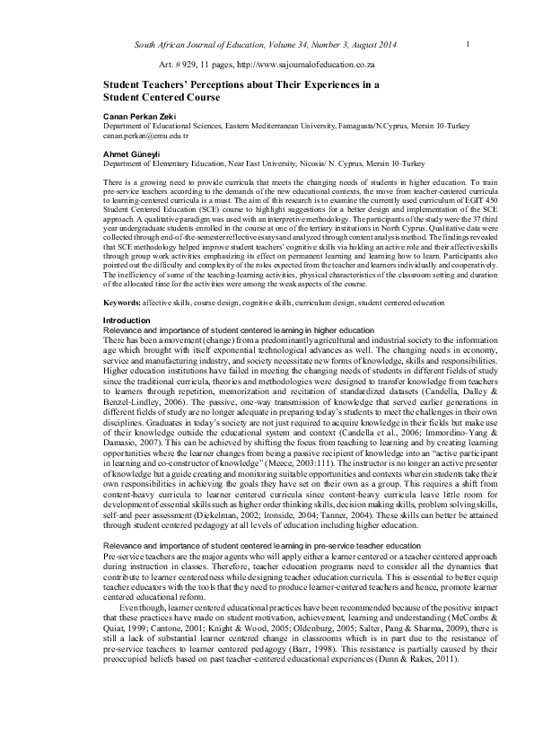 (PDF) Student Teachers’ Perceptions about Their Experiences in a ...