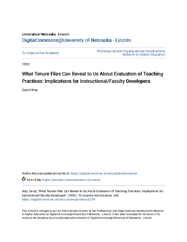 (PDF) What Tenure Files Can Reveal to Us About Evaluation of Teaching ...