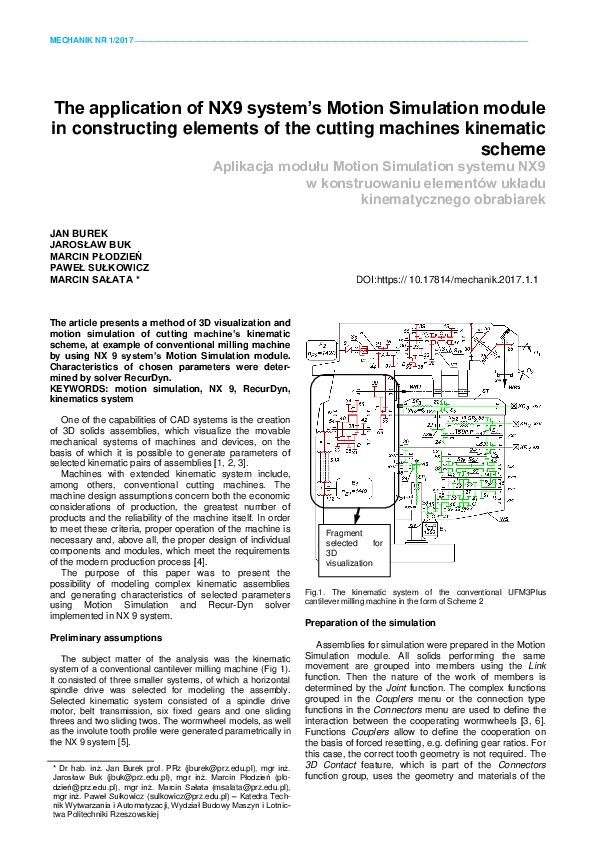 (PDF) The application of NX9 system’s Motion Simulation module in ...
