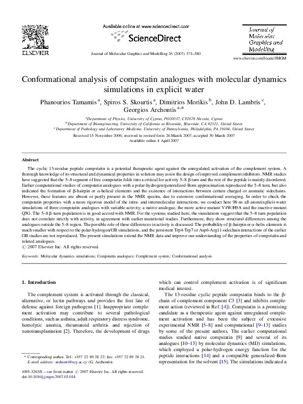 (PDF) Molecular Dynamics of Compstatin Analogues