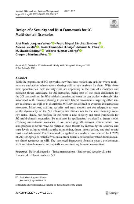 (PDF) Design of a Security and Trust Framework for 5G Multi-domain ...