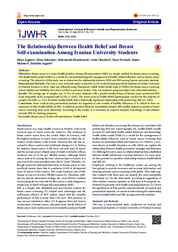 (PDF) The Relationship Between Health Belief and Breast Self ...