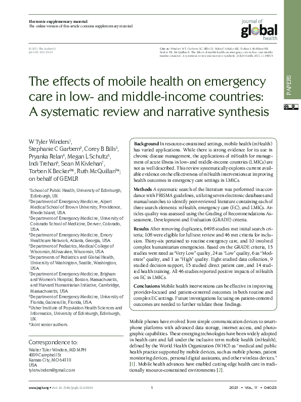 (PDF) The effects of mobile health on emergency care in low- and middle ...