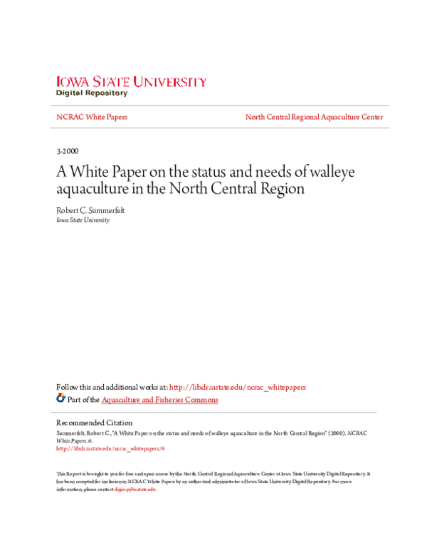 (PDF) A White Paper on the Status and Needs of Walleye Aquaculture in ...