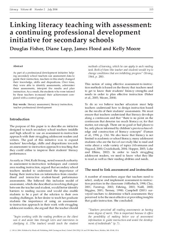 (PDF) Linking literacy teaching with assessment: a continuing ...
