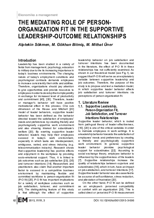 (PDF) The mediating role of person-organization fit in the supportive ...