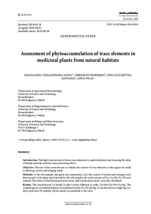 (PDF) Assessment of phytoaccumulation of trace elements in medicinal ...