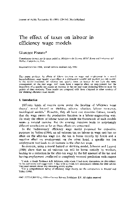 (PDF) The effect of taxes on labour in efficiency wage models