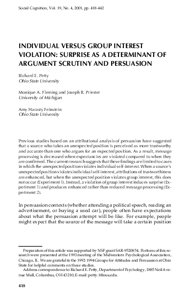 (PDF) Individual Versus Group Interest Violation: Surprise as a ...