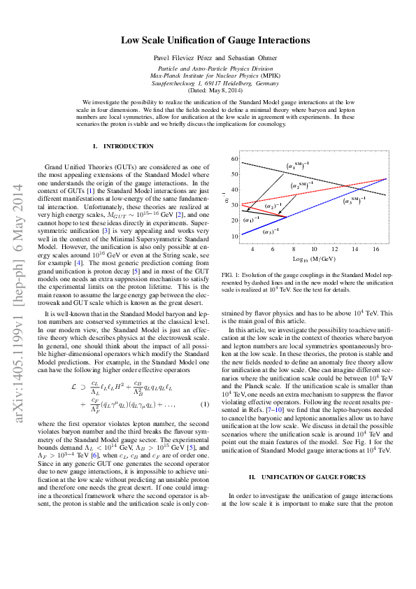 (PDF) Low scale unification of gauge interactions | Pavel Fileviez ...