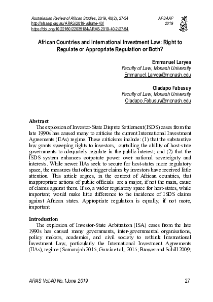 (PDF) African Countries and International Investment Law: Right to ...