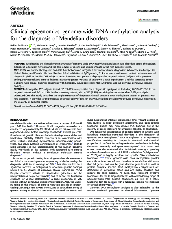 (PDF) Clinical epigenomics: genome-wide DNA methylation analysis for ...