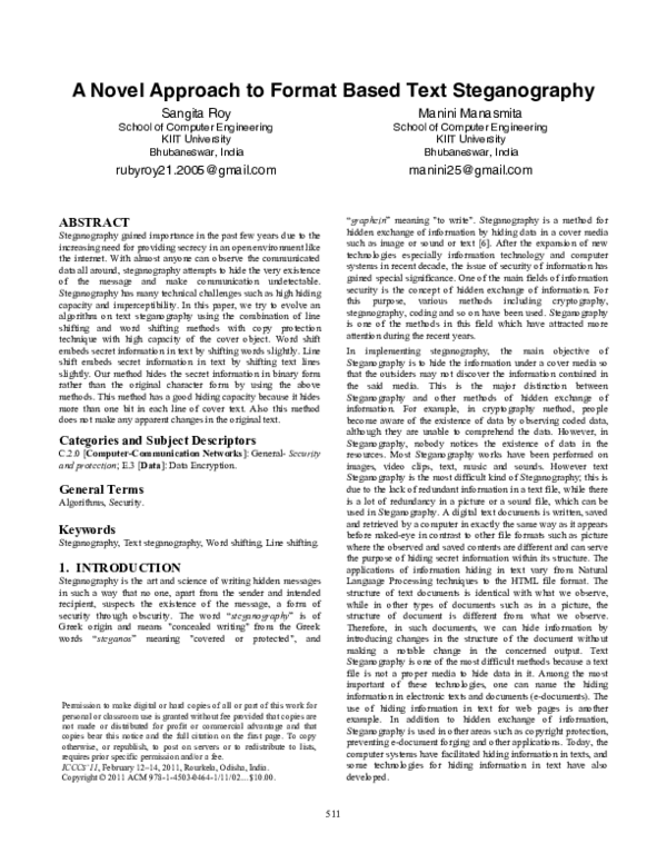 (PDF) A novel approach to format based text steganography