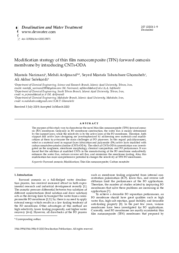 (PDF) Modification strategy of thin film nanocomposite (TFN) forward ...