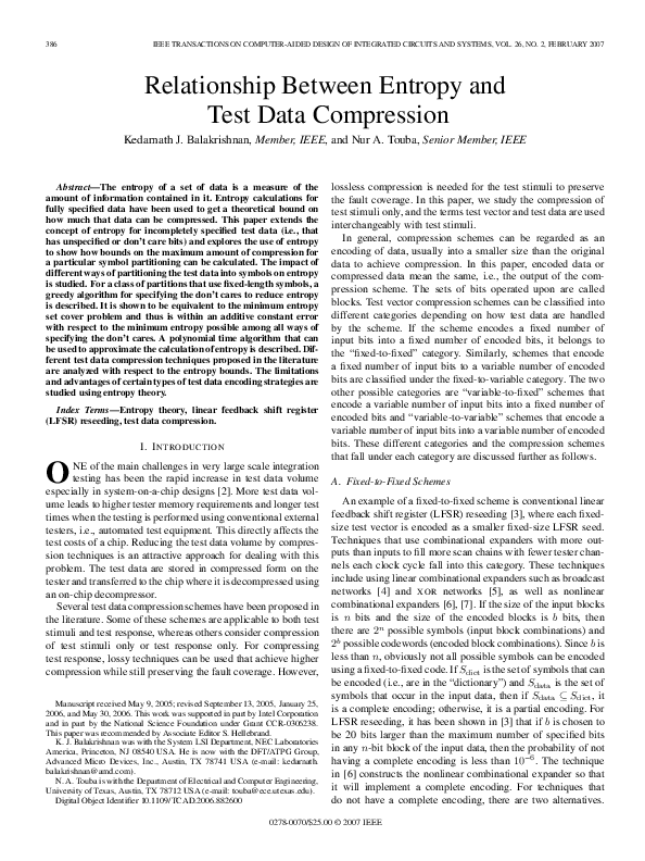 (PDF) Relationship Between Entropy and Test Data Compression
