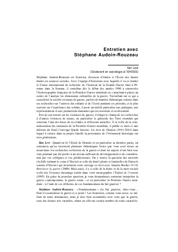 (PDF) Entretien avec Stéphane AudoinRouzeau Ilan Lew Academia.edu