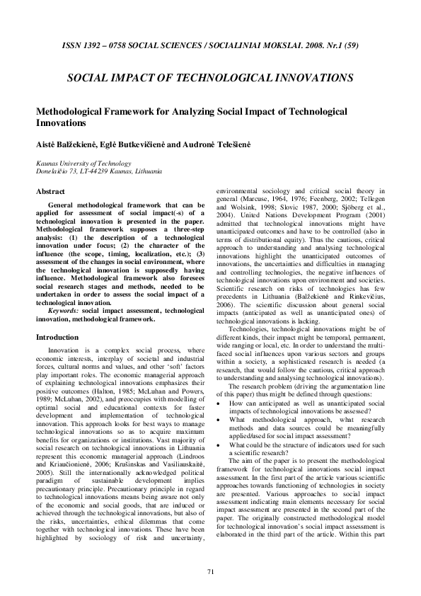 (PDF) Methodological framework for analyzing social impact of ...
