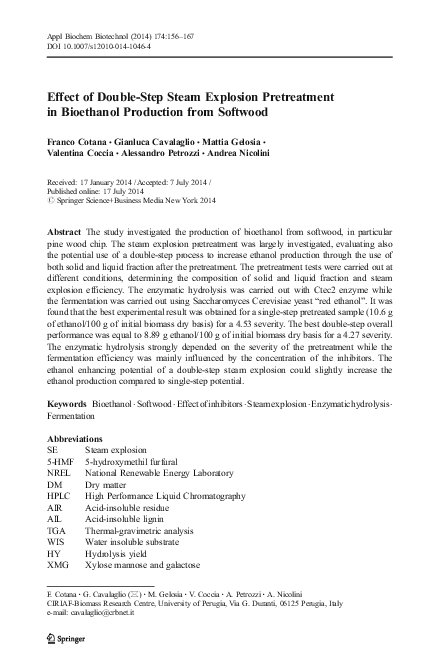 (PDF) Effect of Double-Step Steam Explosion Pretreatment in Bioethanol ...