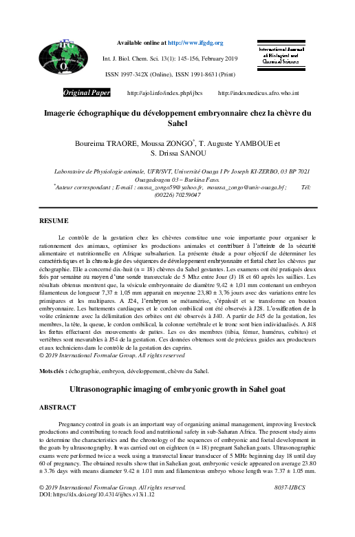 (PDF) Imagerie échographique du développement embryonnaire chez la ...