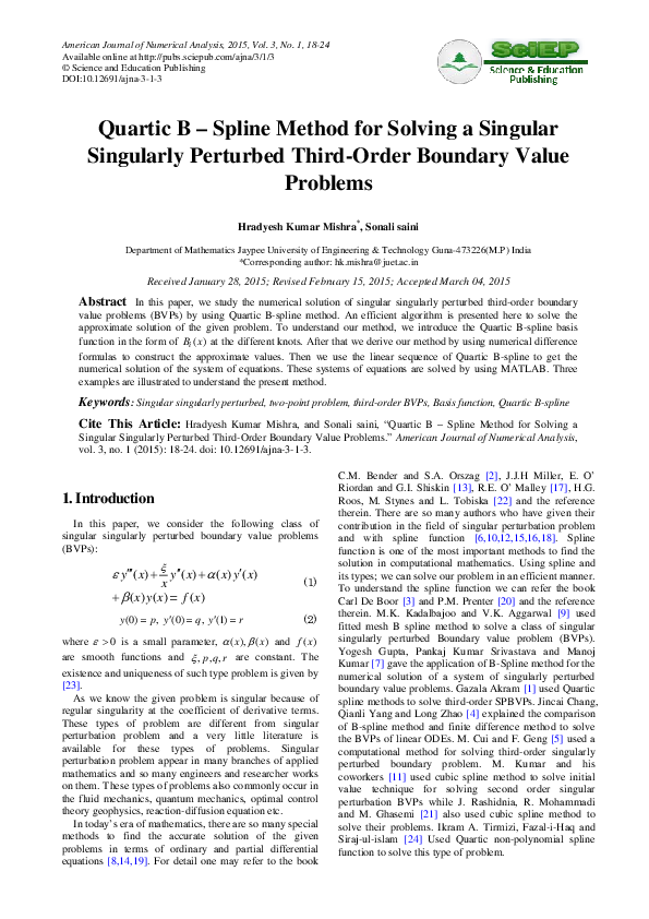 (PDF) Quartic B – Spline Method for Solving a Singular Singularly ...