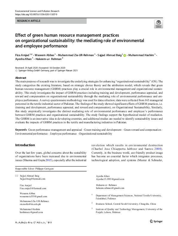(PDF) Effect of green human resource management practices on ...