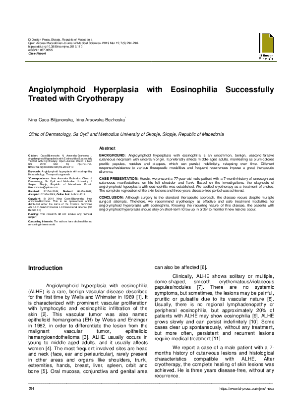 (PDF) Angiolymphoid Hyperplasia with Eosinophilia Successfully Treated ...