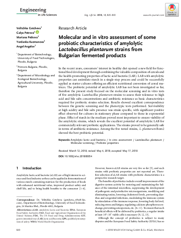 (PDF) Molecular and in vitro assessment of some probiotic ...