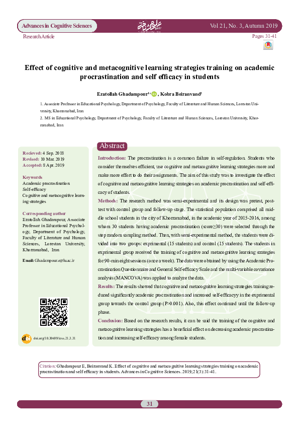 (PDF) Effect of cognitive and metacognitive learning strategies ...