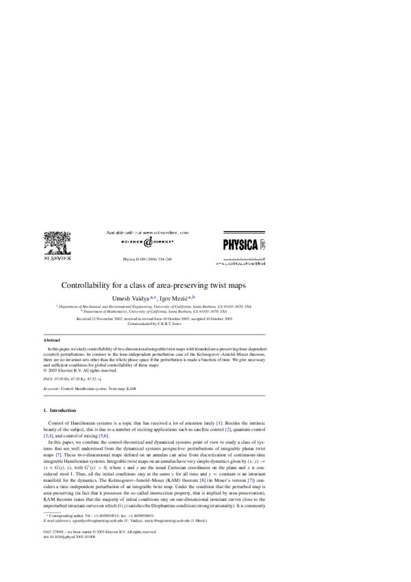 (PDF) Controllability for a class of area-preserving twist maps