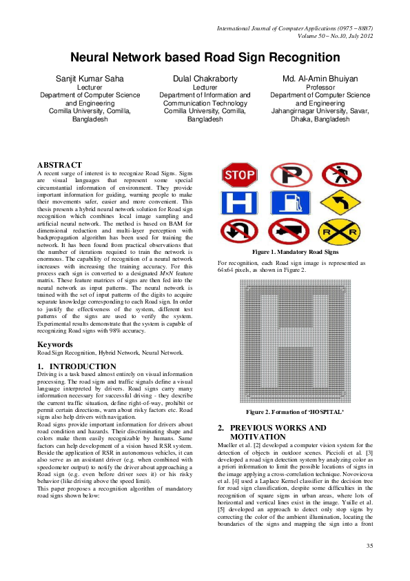 (PDF) Neural Network based Road Sign Recognition