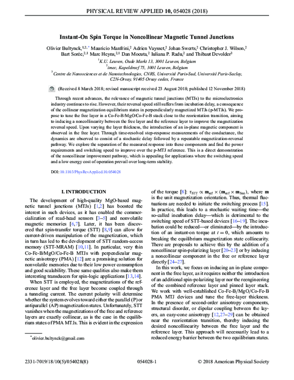 (PDF) Instant-On Spin Torque in Noncollinear Magnetic Tunnel Junctions