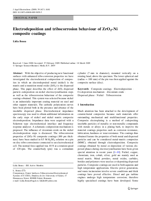 (PDF) Electrodeposition and tribocorrosion behaviour of ZrO2–Ni ...