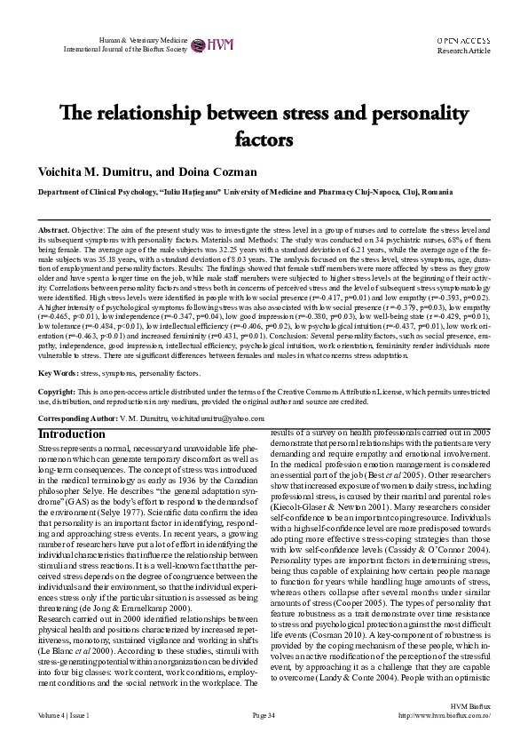 (PDF) The relationship between stress and personality factors