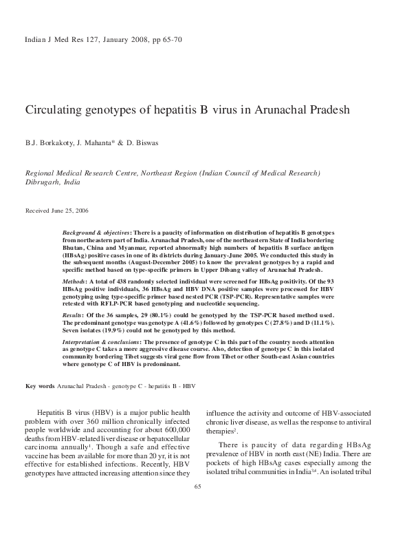 (PDF) Circulating genotypes of hepatitis B virus in Arunachal Pradesh