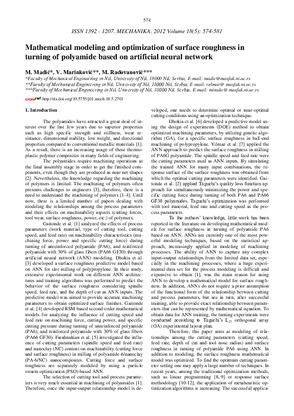 (PDF) Mathematical Modeling and Optimization of Surface Roughness in ...