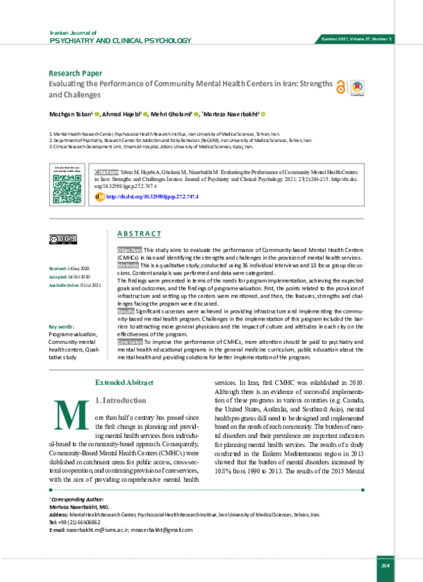 (PDF) Evaluating the Performance of Community Mental Health Centers in ...